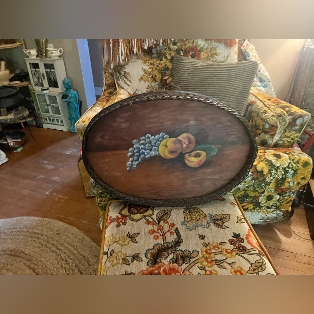 Large Vintage Hand Painted tray Wall hanging Art 22”x15” -Amazing piece !​​​​​​ - Picture 9 of 13